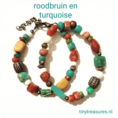 bohemien armband in roodbruin / turquoise